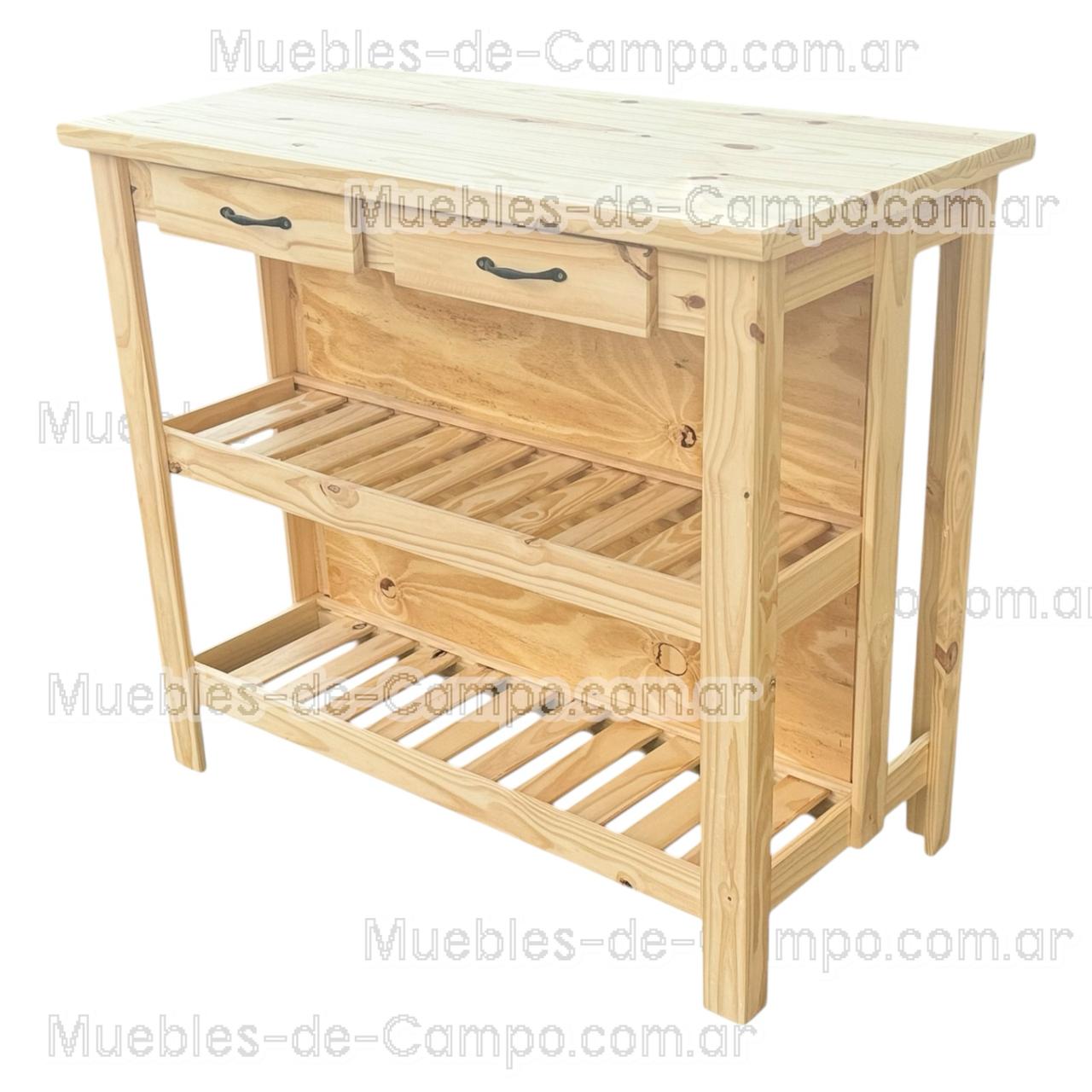 Isla para cocina 120x60x100 con 2 cajones y espacio para 2 banquetas
